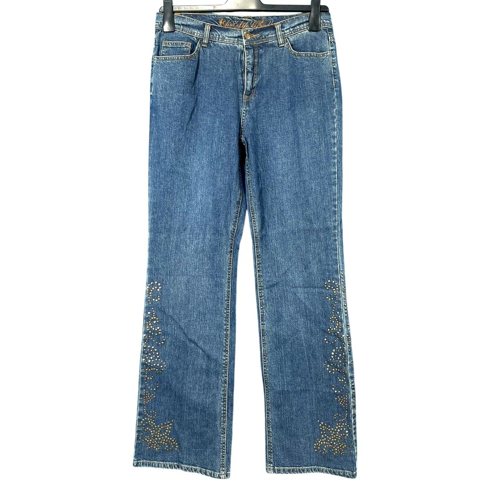 GRAND OLE OPRY Cowgirl STRETCH DENIM Studded Detail FLARE LEG Western Jeans 8